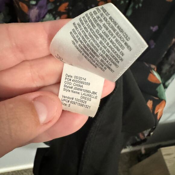 Jessica Simpson Black Floral Drop Waist Mini Dress Size Small Long Sleeves - Picture 8 of 9